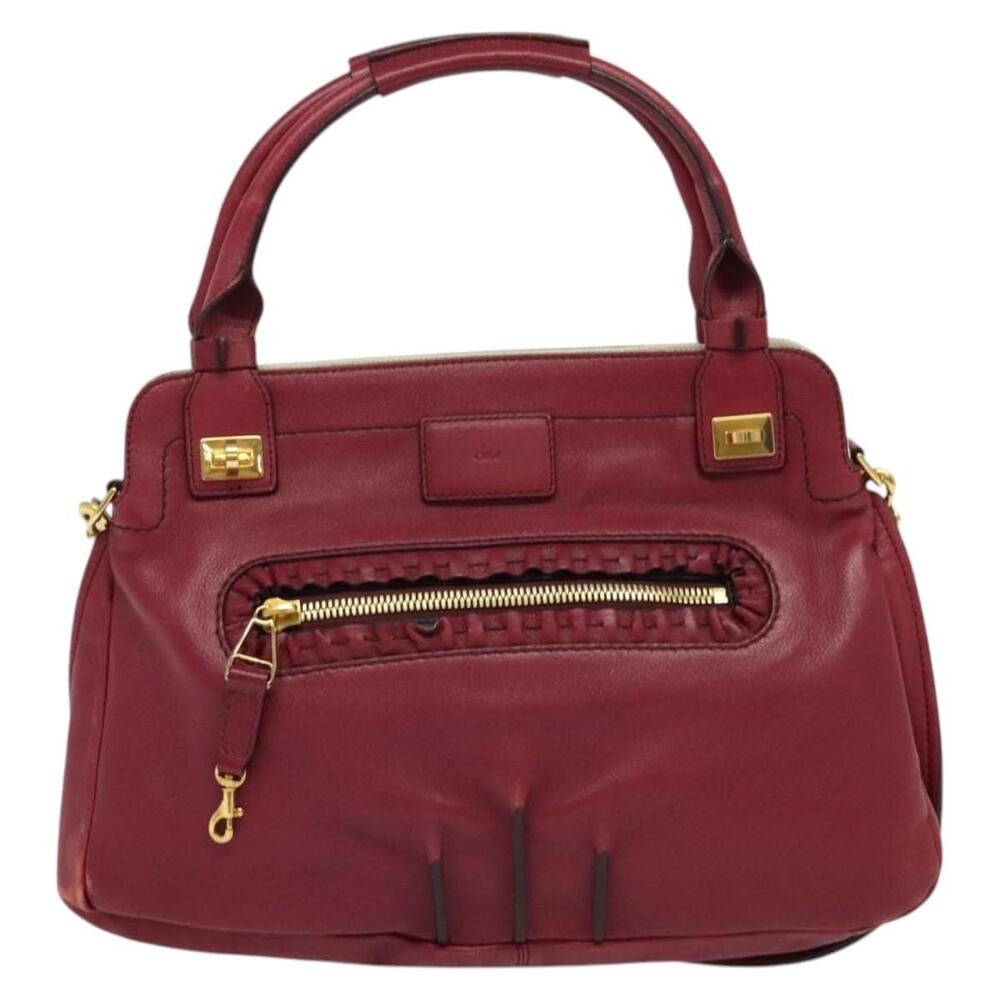 Chloe Leather Margaret Handbag Wine Red